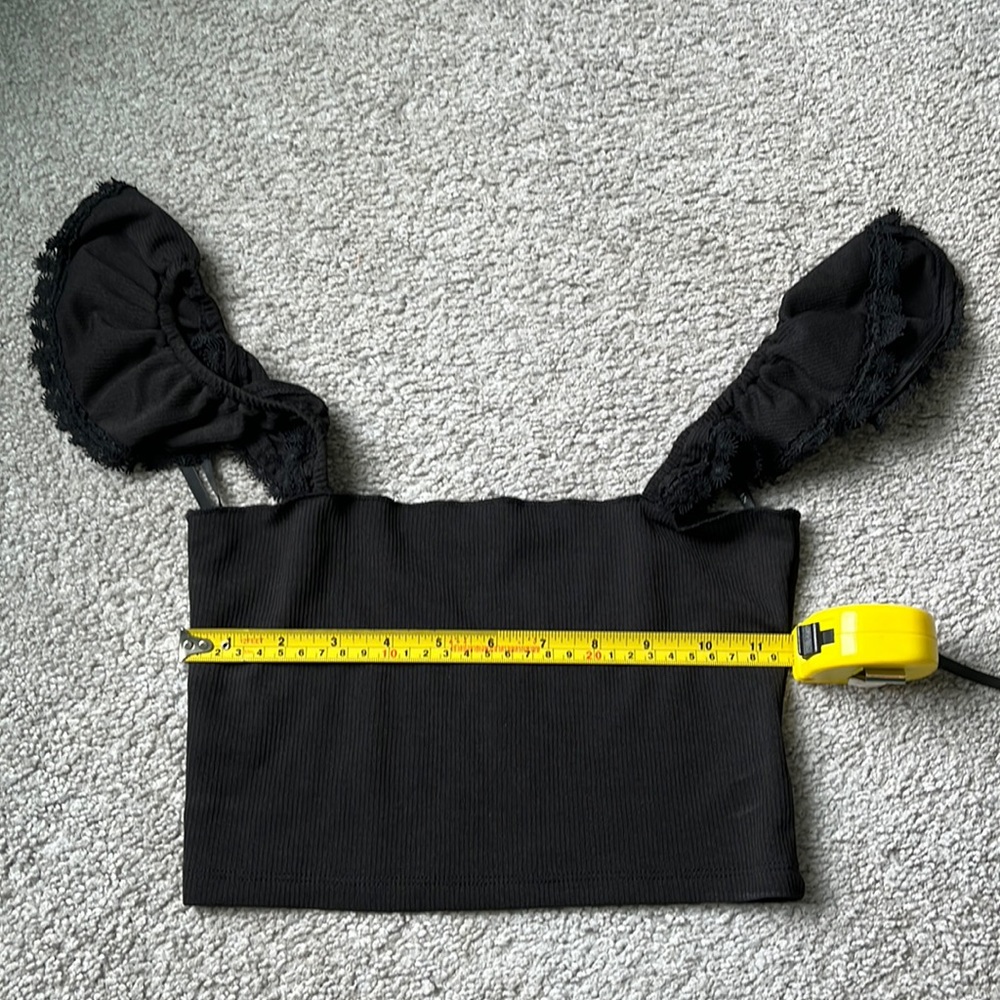 Shein black ruffle sleeve crop top